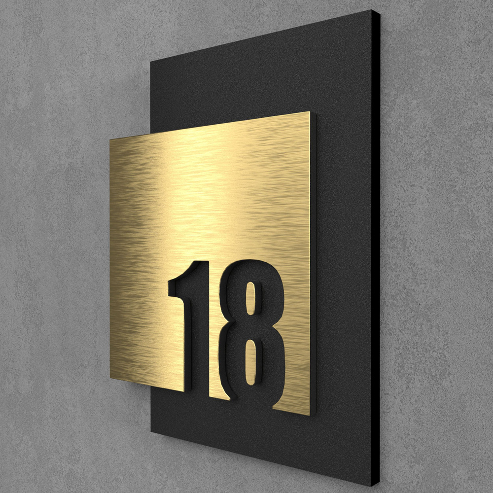 Цифры на дверь квартиры, табличка самоклеящаяся номер 18, 15х12см, царапанное золото  #1