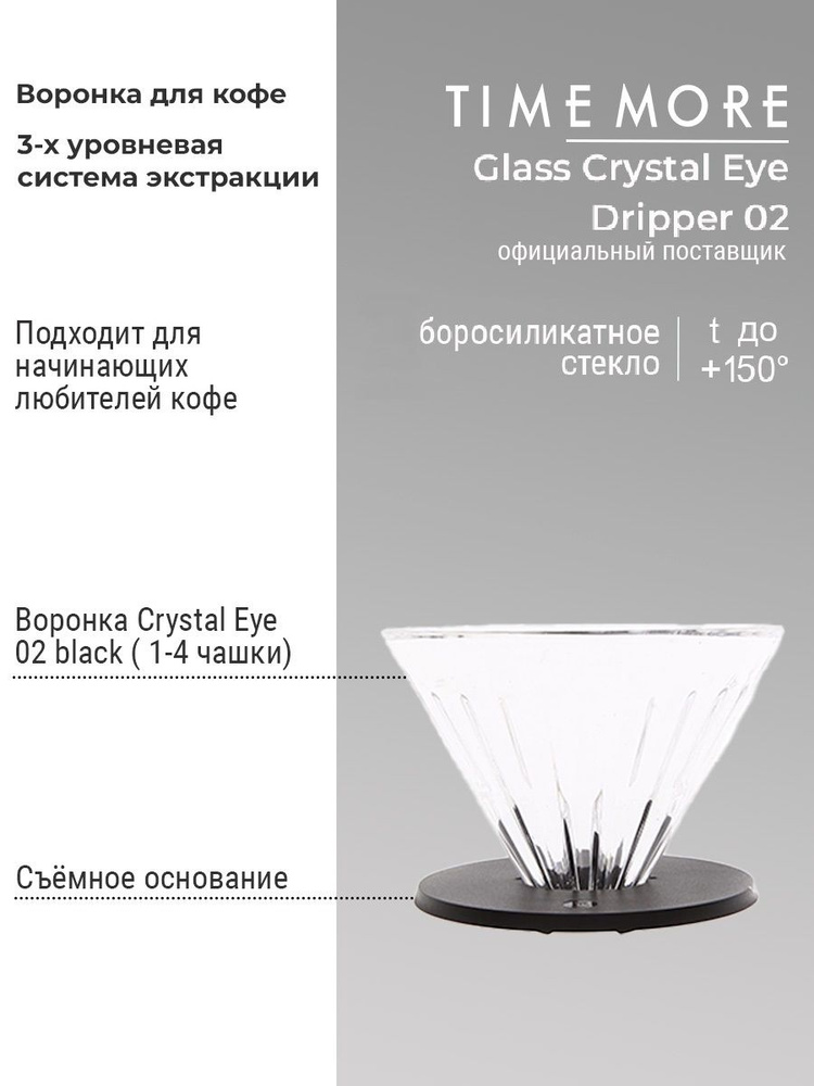 Воронка для заваривания кофе Timemore Crystal Eye 02, стеклянная, черная  #1