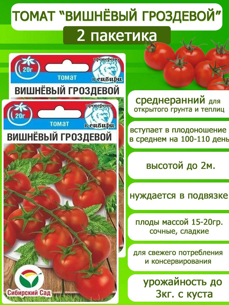 Томат Вишнёвый гроздевой, 2 пакетика по 20 семян, Сибирский Сад  #1