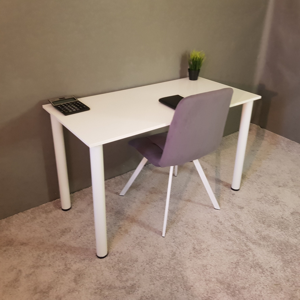 Компьютерный стол 120*60 см. Столешница Белая 22 мм. Белые ножки  #1