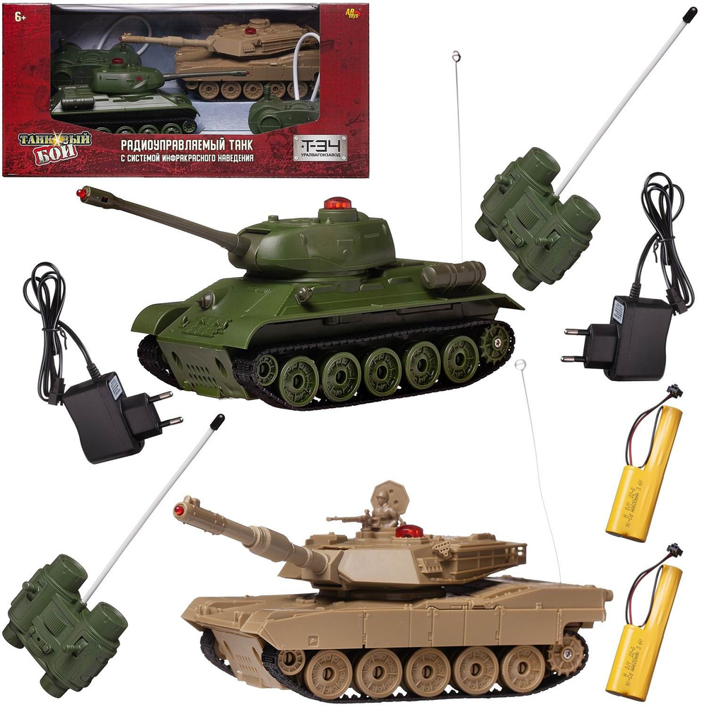Танковый бой р/у, в наборе: 2 танка (Т34 и Абрамс), звуковые и световые эффекты, с зарядным устройством, #1