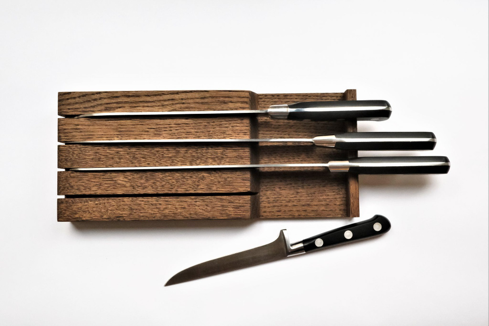 Держатель ножей/ Подставка для ножей/ TETRIS для 4 ножей из массива дуба / Дуб рустик 30 см х 13 см х #1