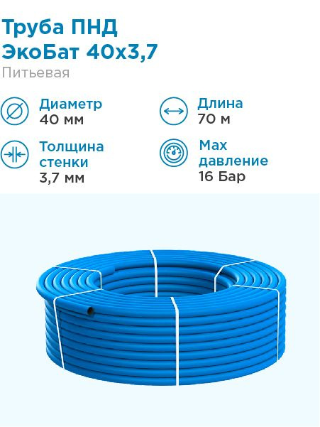 Труба ПНД Экобат 40*3,7 для водоснабжения питьевая водопроводная бухта 70 метров  #1