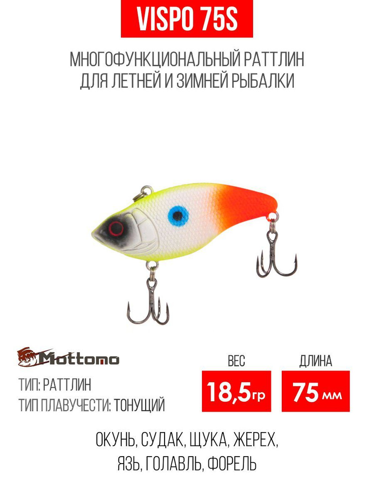 Воблер для рыбалки Mottomo Vispo 75S 18,5g Chart Steel, раттлин тонущий для спиннинга. Приманка на щуку, #1