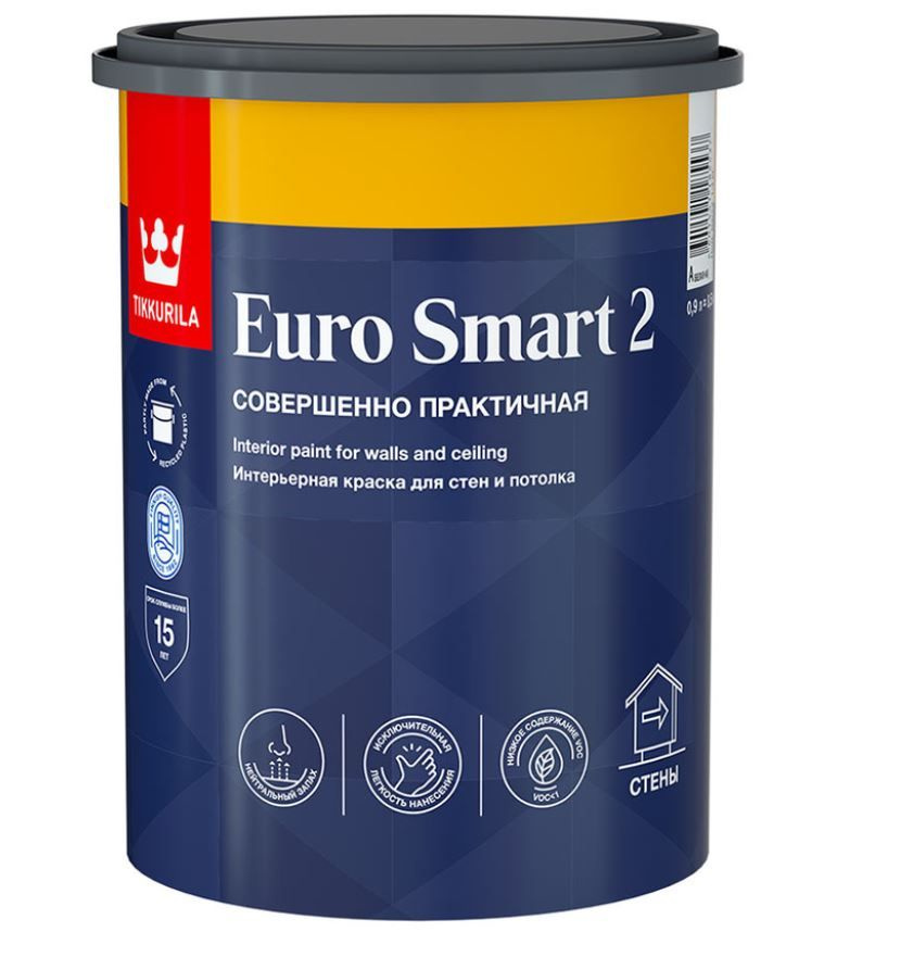 Краска акриловая Tikkurila Euro Smart 2 для стен и потолков, база A, 0.9л  #1