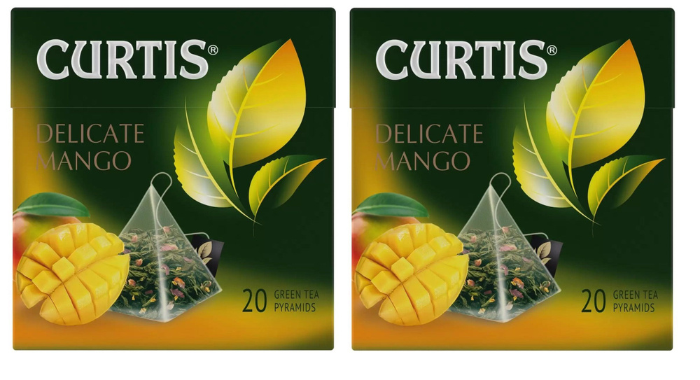 Чай в пирамидках, "Curtis Delicate Mango Green Tea", зеленый, аромат, (20 пакетиков по 1,8г) 2 упаковки #1