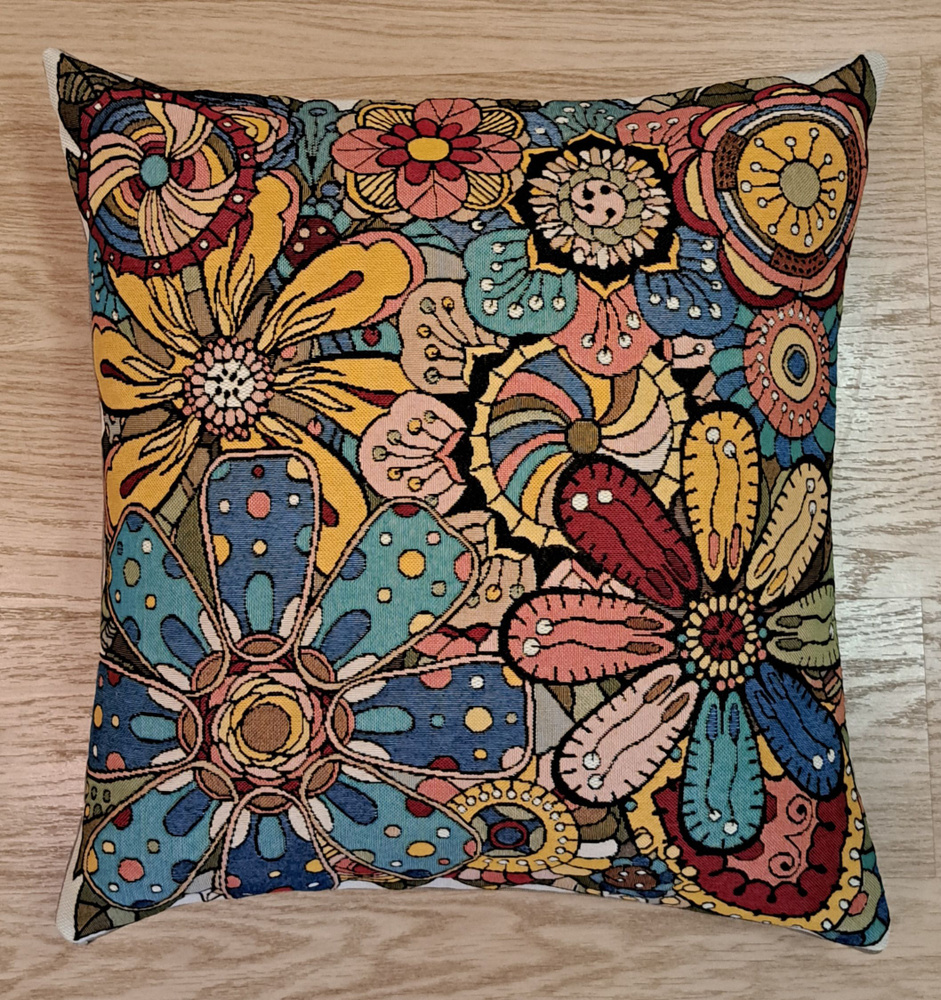 Декоративный гобеленовый чехол для интерьерной подушки Мозаика Цветы 47*47  #1