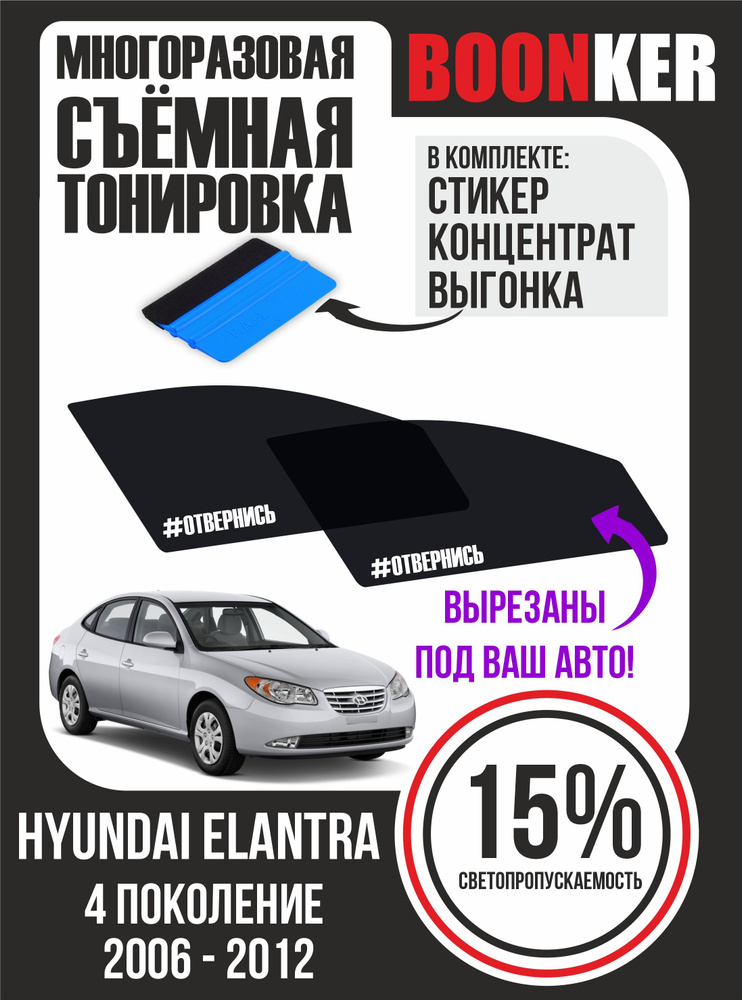 Съёмная многоразовая силиконовая тонировка Hyundai Elantra Хендай Элантра 2006-2012  #1