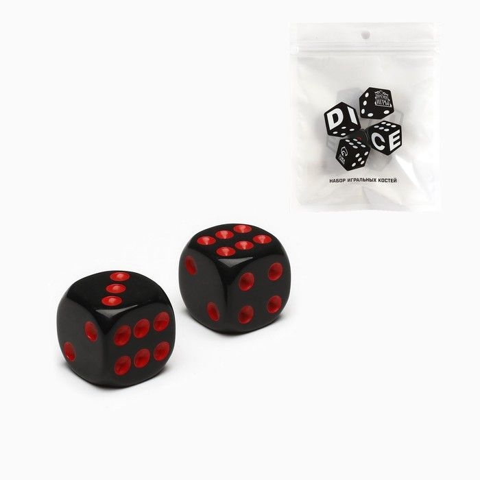 Время игры, Кубики игральные "Время игры", 1.6х1.6 см, черные с красными делениями, 3 набора по 2 штуки #1