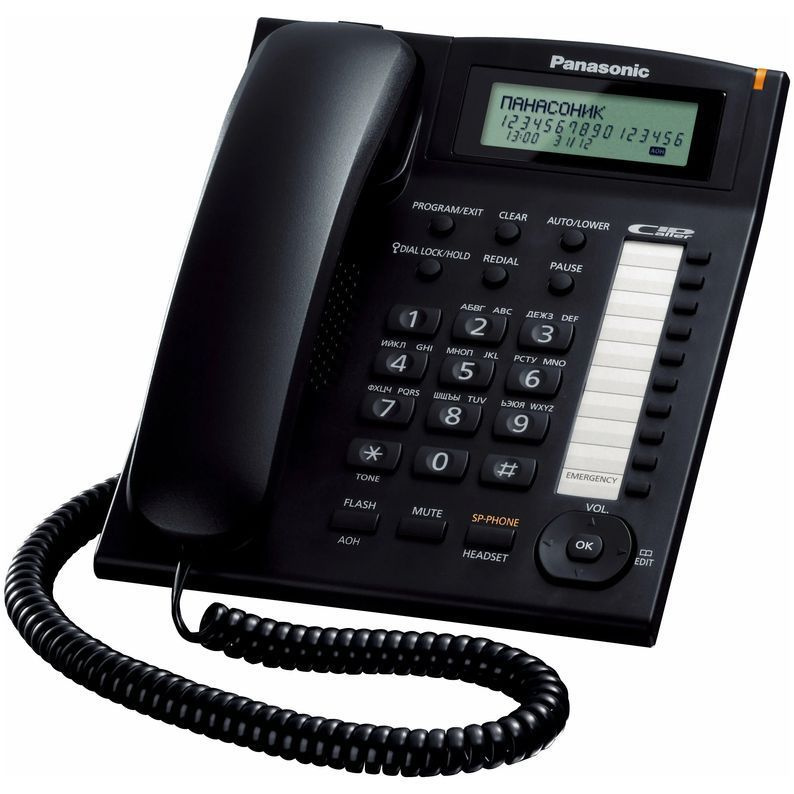 Телефон проводной Panasonic KX-TS2388RUB, громкая связь, экран, черный  #1