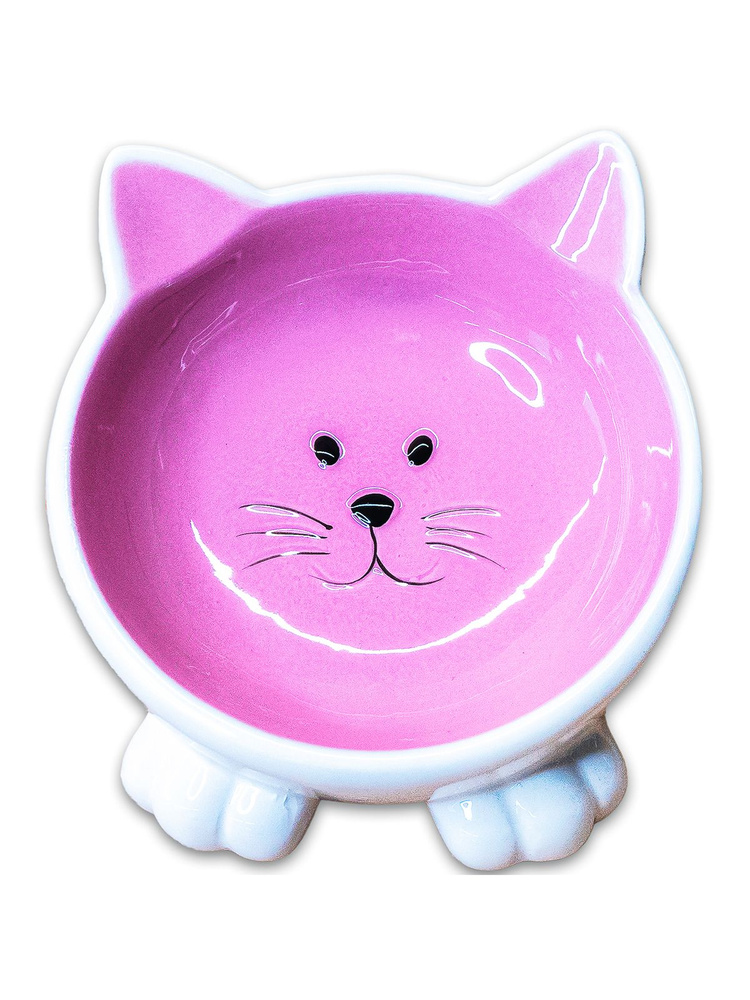 Миска Mr.Kranch керамическая для кошек, Мордочка кошки, на ножках, 100 мл, розовая  #1