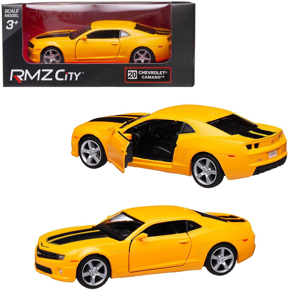 Машина металлическая RMZ City 1:32 Chevrolet Comaro 2010, желтый матовый цвет, двери открываются  #1