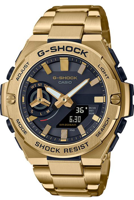 Противоударные водонепроницаемые мужские часы Casio G-Shock GST-B500GD-9A с Bluetooth (блютуз) на металлическом #1