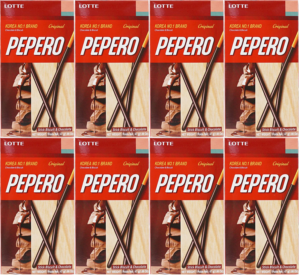 Печенье Lotte Pepero соломка в шоколаде, комплект: 8 упаковок по 47 г  #1