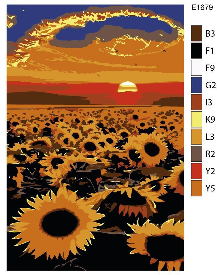 Детская картина по номерам E1679 "Поле подсолнухов на закате" 20x30  #1