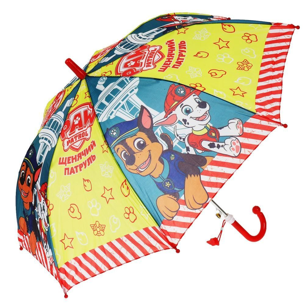 Детский зонт трость полуавтомат со свистком Щенячий патруль, радиус 45 см, длина зонтика 60,5 см, крепление #1