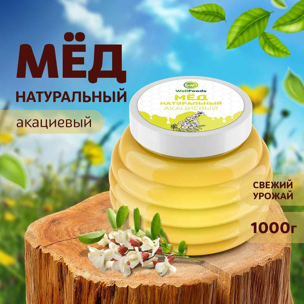 Мед натуральный АКАЦИЕВЫЙ, WellFoods, постный, полезные сладости, десерт без сахара в подарочной упаковке, #1