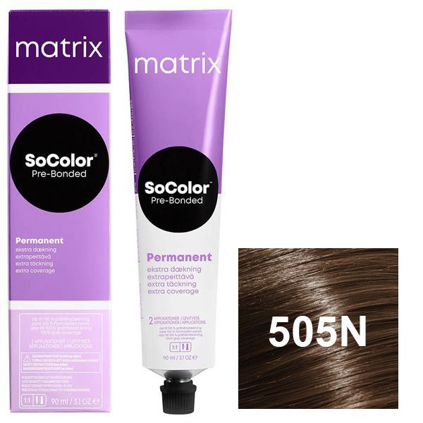 Matrix Перманентная краска для волос с бондером SoColor Pre-Bonded, 505N светлый шатен, 90 мл  #1