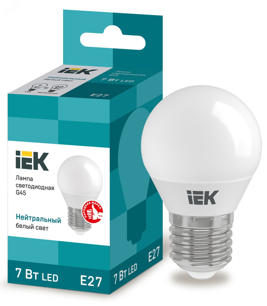 Лампа светодиодная IEK LED 7вт E27 белый матовый шар ECO LLE-G45-7-230-40-E27  #1