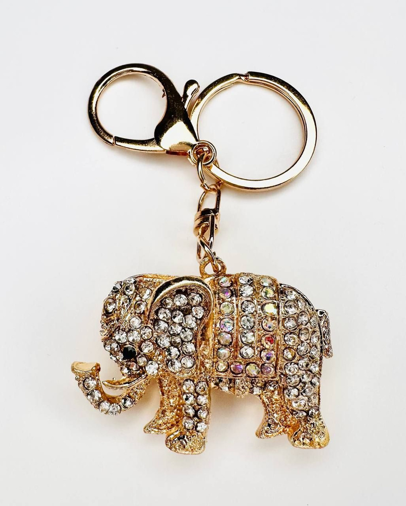 Брелок с карабином для ключей для сумки, большой золотой брелок с камнями, брелок со слоном с камнями #1