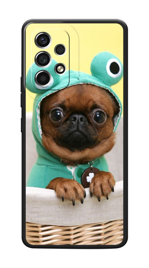 Матовый силиконовый чехол на Samsung Galaxy A53 5G / Самсунг А53 5G Собачка в шапке лягушки, черный  #1