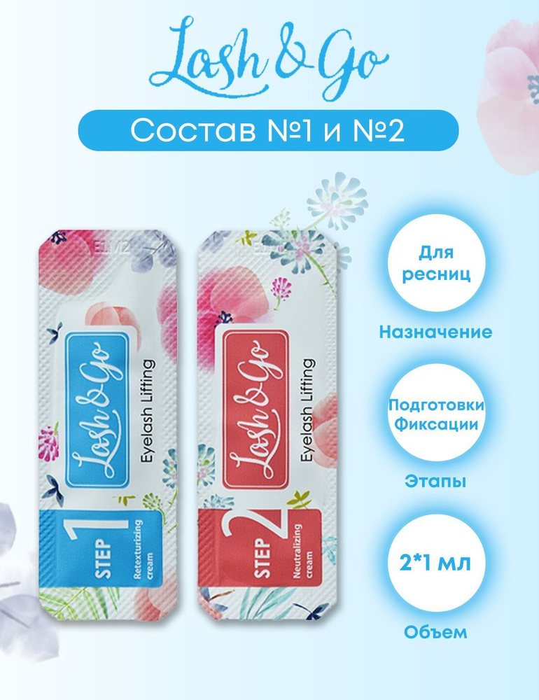 Lash&Go Набор составов №1 Retexturizing cream + №2 Neutralizing cream для ламинирования ресниц, саше #1