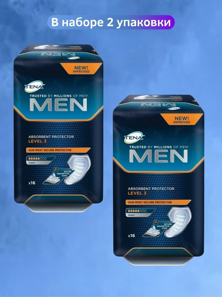 Набор урологических прокладок для мужчин Tena Men Level 3 Super, 5 капель, 800 мл, 2 упаковки, 32 штуки #1
