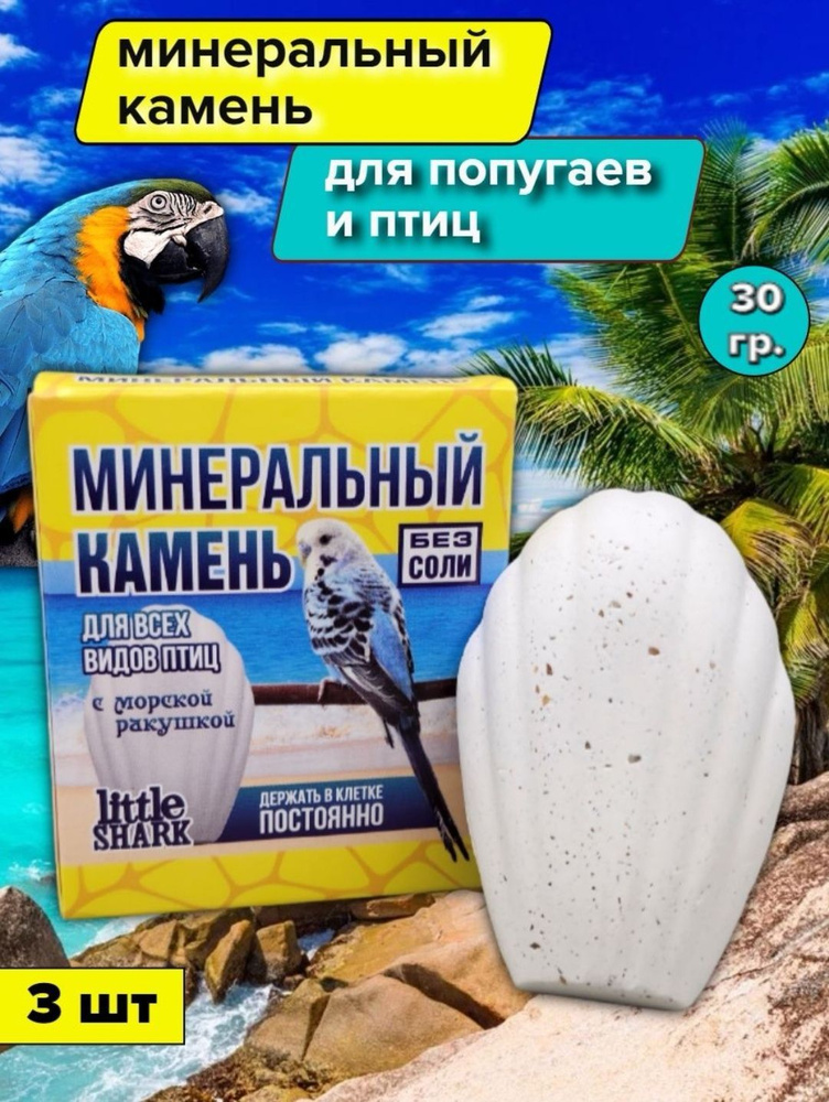 Минеральный камень лакомство Little Shark для попугаев и птиц с морской ракушкой без соли 3 шт  #1