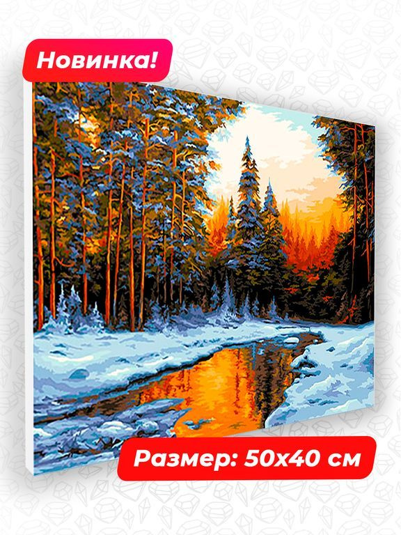Картина для рисования по номерам, Вечерняя заря в лесу, холст на деревянном подрамнике 40*50 см.  #1