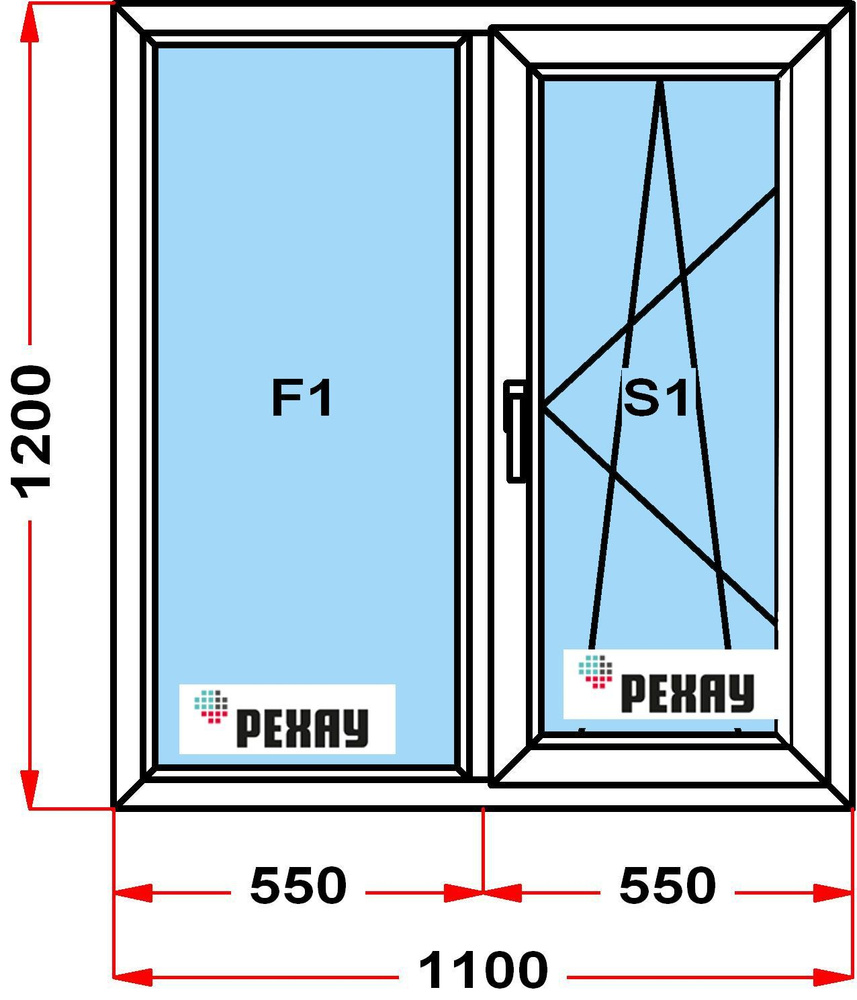 Окно пластиковое+москитка, профиль РЕХАУ GRAZIO (1200 x 1100) , с поворотно-откидной створкой, стеклопакет #1