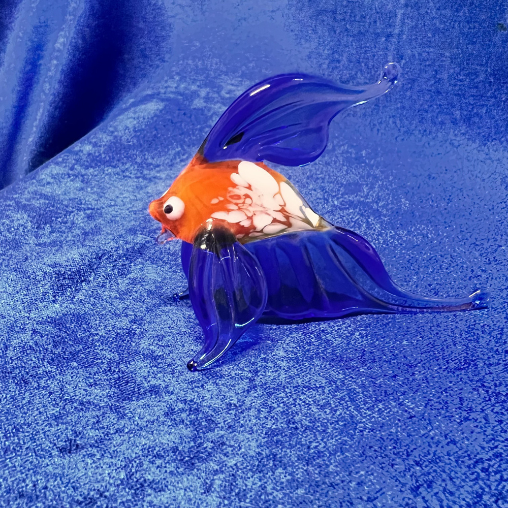 Фигурка стеклянная "Золотая рыбка" Синий плавник #1