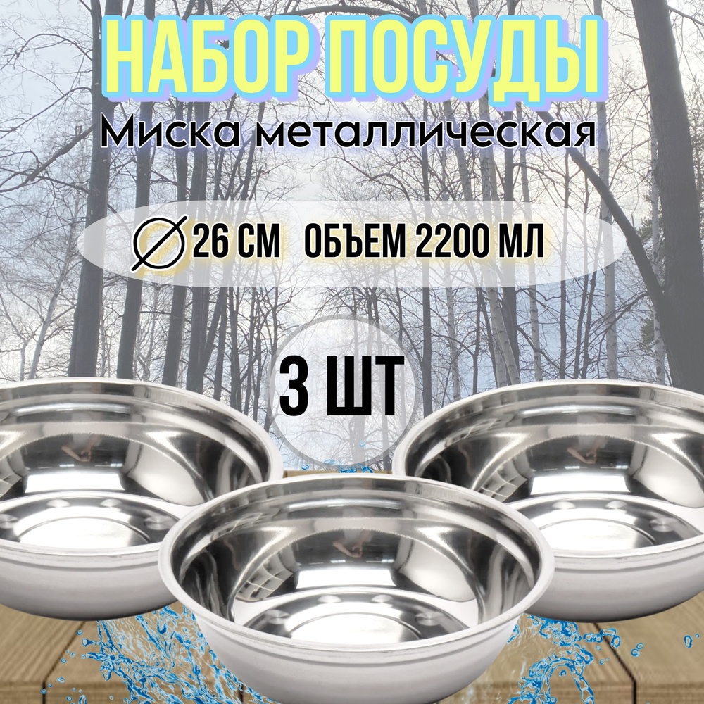 Набор посуды для похода, рыбалки и пикника, 2200 мл 3 шт, тарелка металлическая  #1