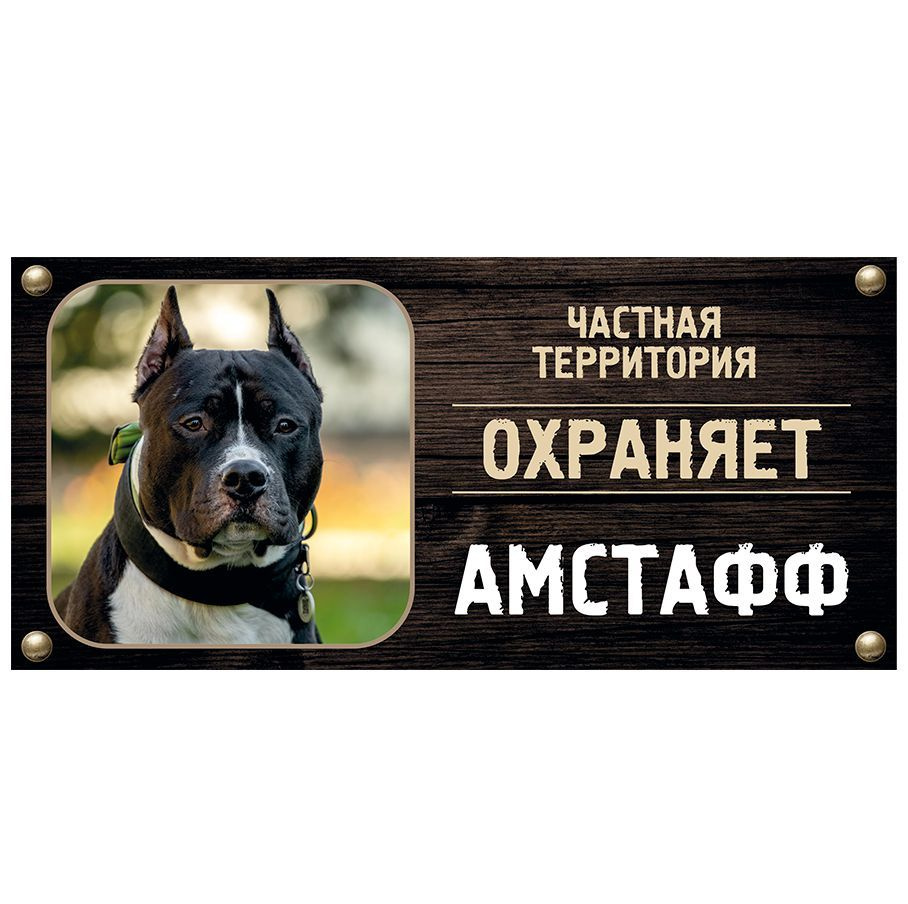 Табличка, Злая собака, Территорию охраняет Территорию охраняет Амстафф, на металлической основе, 30см #1