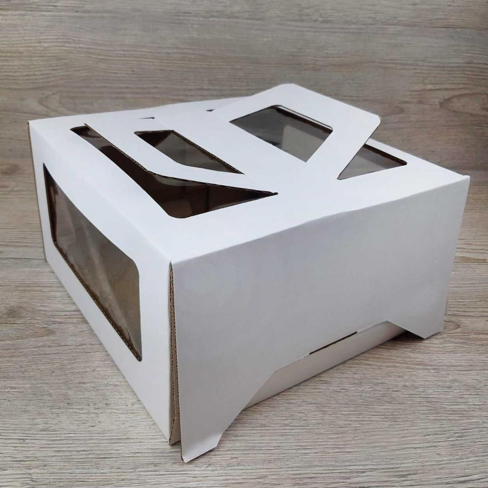 Коробка для торта 24х24х13 см с окном и ручками #1