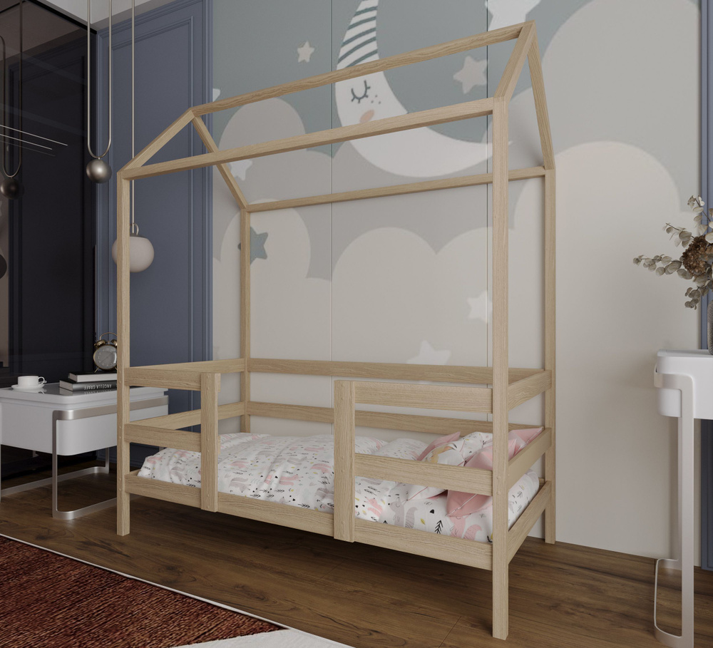 Кровать детская "Теремок", спальное место 160х80, натуральный цвет, из массива  #1