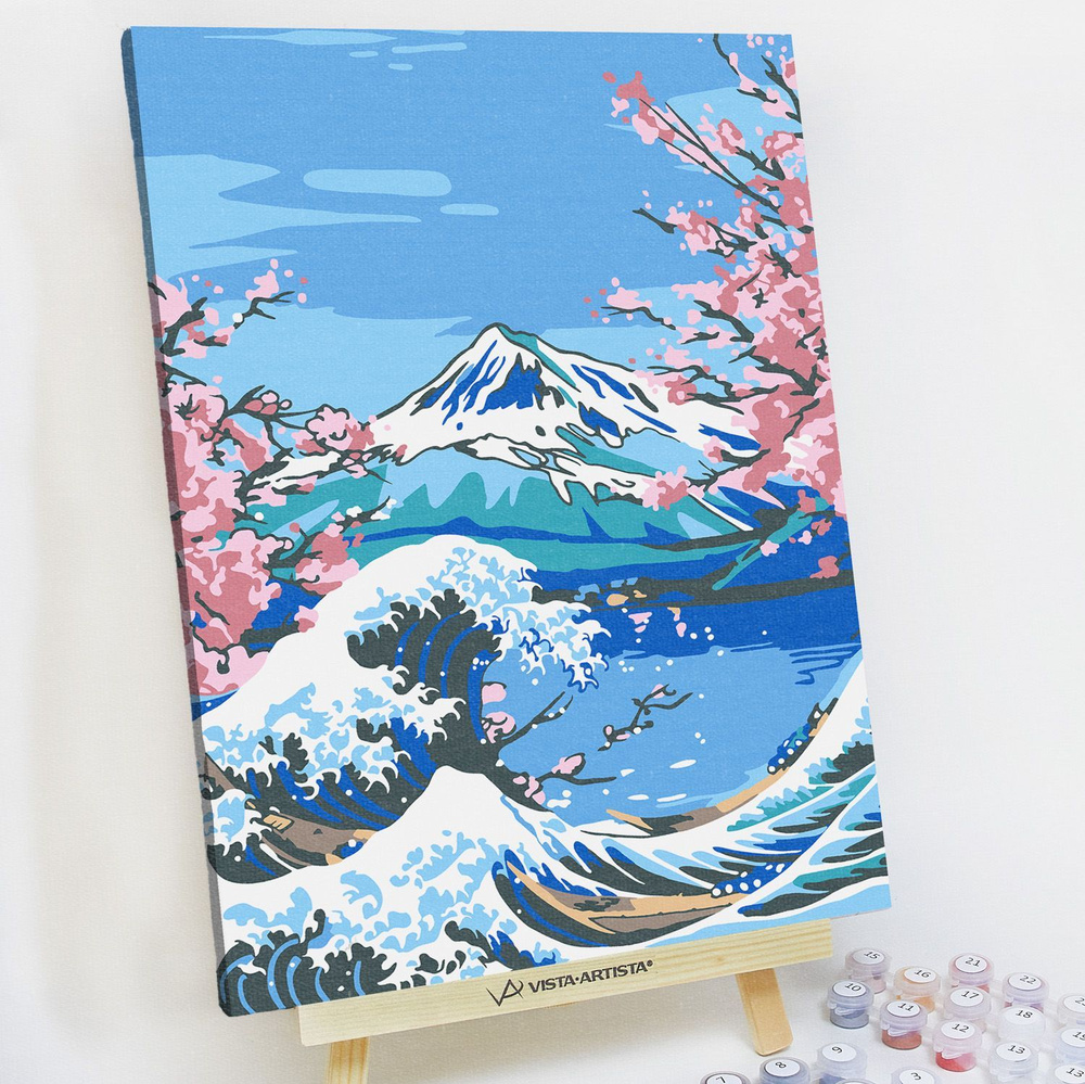 Картина по номерам, холст на подрамнике - Волна в Канагаве и Фудзи Япония 30x40 см.  #1