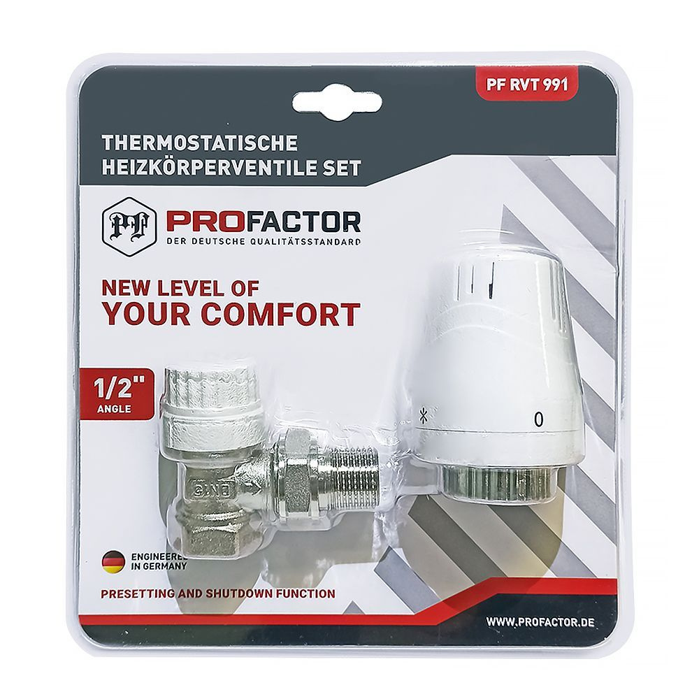 Комплект радиатора PROFACTOR термостатический, угловой, с преднастройкой, 1/2 PF RVT 991  #1