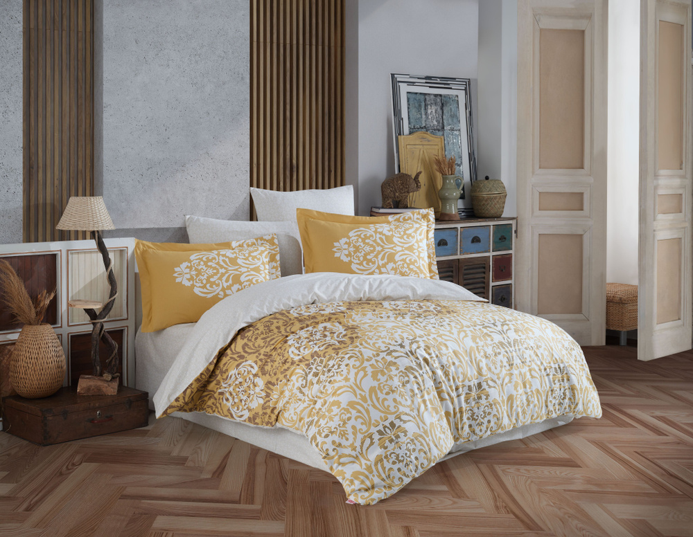 Постельное белье 1,5 спальное Hobby Home Collection SERENITY GOLD, хлопковый поплин, Турция  #1