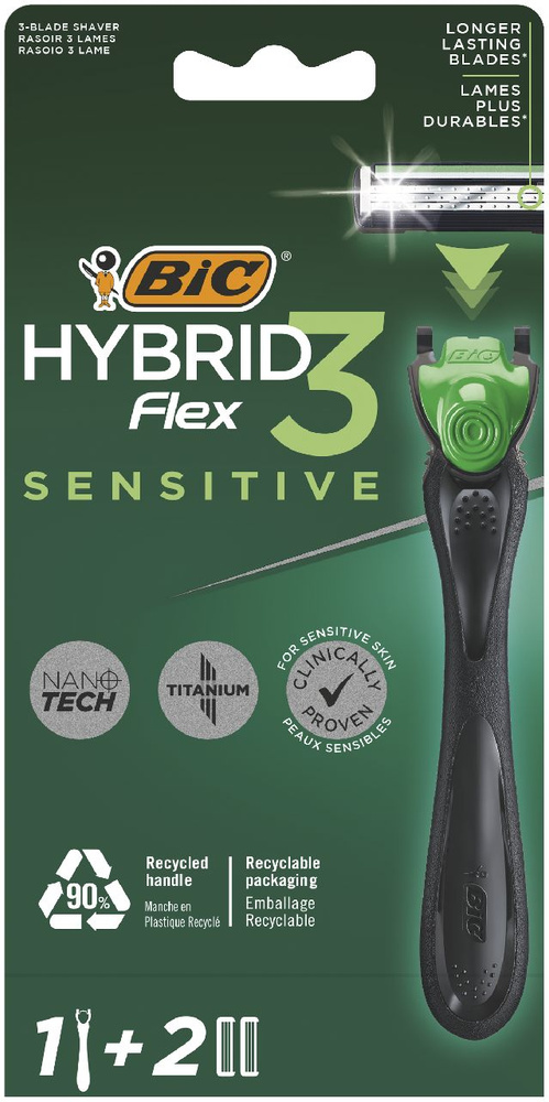 Бритва BIC Hybrid 3 Flex Sensitive мужская + 2 сменные кассеты #1