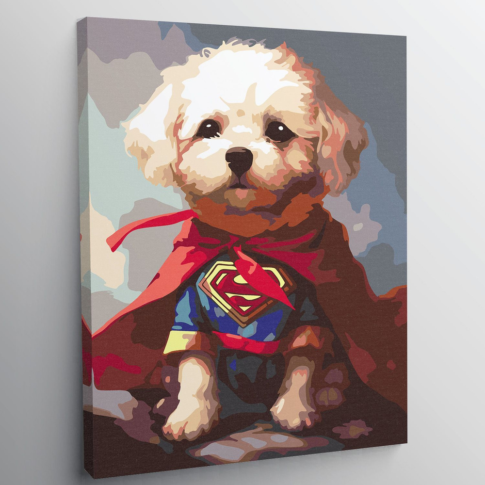 Картина по номерам, холст на подрамнике - Собака супергерой - Животные 30x40 см.  #1