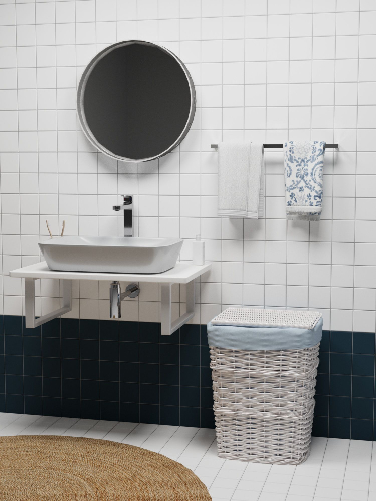 Столешница в ванную под раковину и стиральную машину влагостойкая из МДФ, цвет Ясень белый 900х500, Leman #1