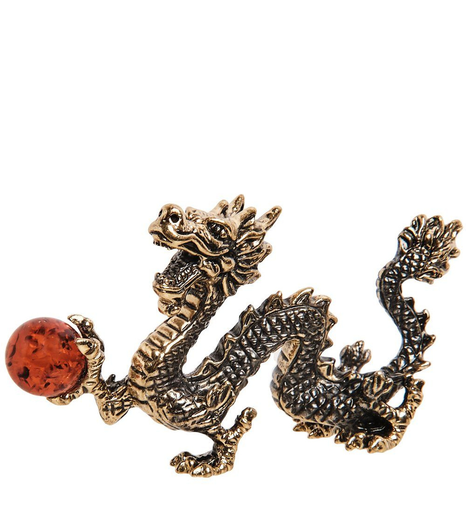 Фигурка из янтаря Китайский дракон с шаром #1