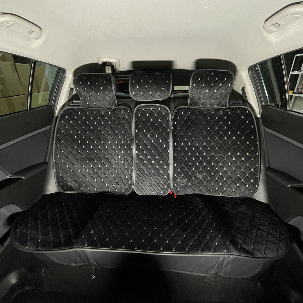 Накидки для Volkswagen Tiguan (2007-2017) на задние сиденья Maximal Ромб, Алькантара, Черный с бежевой #1