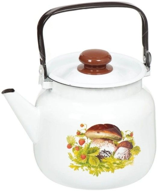 Чайник для плиты Лысьвенские эмали Грибная поляна с подвижной ручкой, из эмалированной стали белый с #1