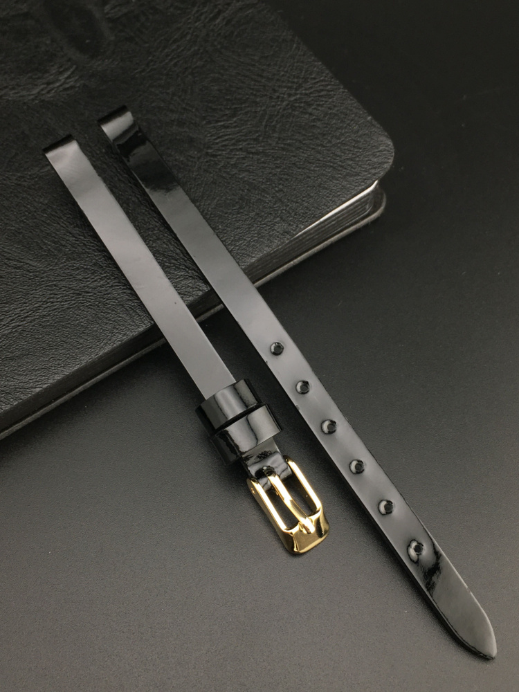 Ремешок для часов кожаный 6 мм, цвет черный, лакированный, 1 шт  #1