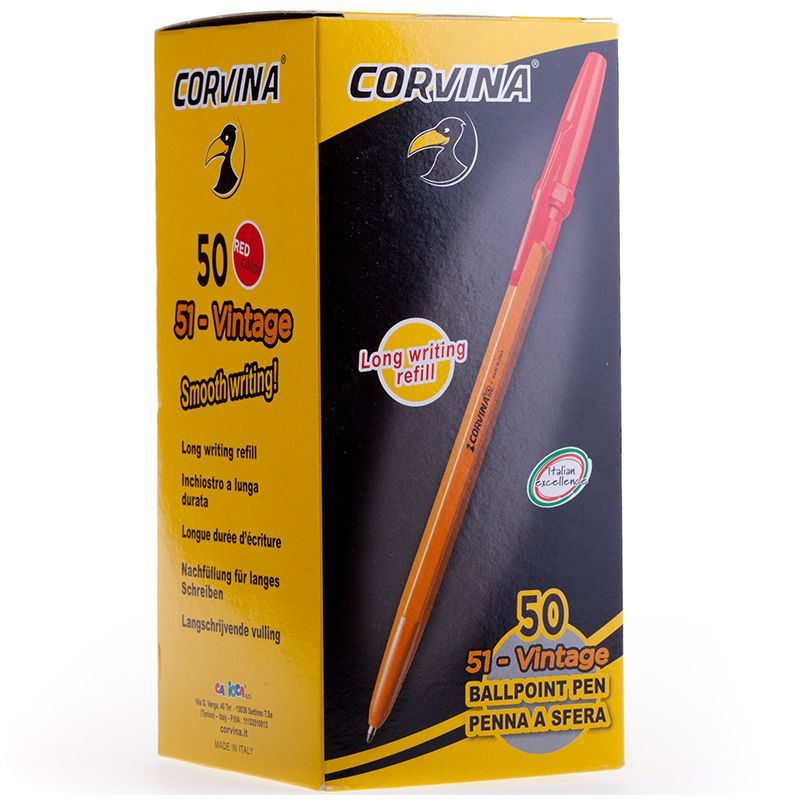 Набор 50 шт - Ручка шариковая Corvina "51 Vintage" красная, 1,0мм, желтый корпус  #1