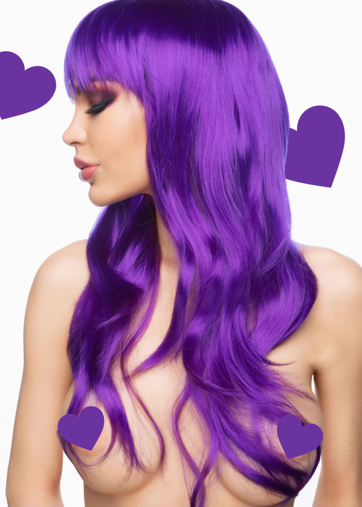 Джага Парик с челкой "Азэми" косплей, женский, фиолетовый, пурпурный, длинный  #1