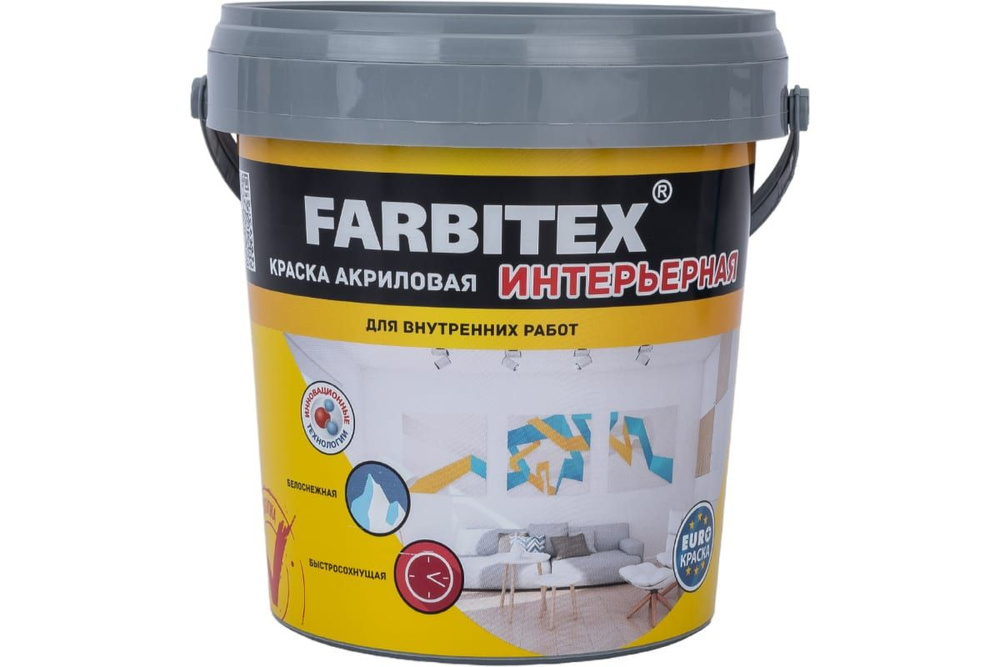 FARBITEX Краска 4300003222, Акриловая, Матовое покрытие, 1.1 кг, белый  #1