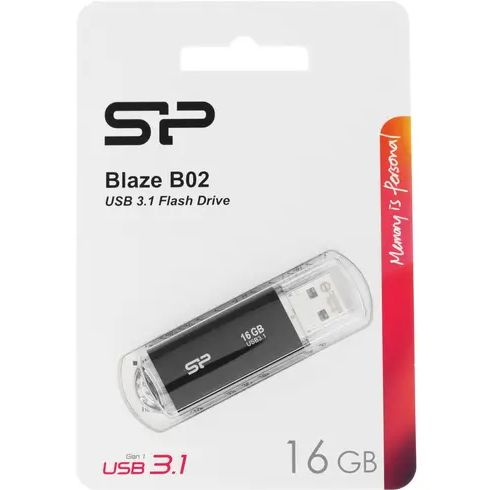 Память USB Flash 16 ГБ Silicon Power Blaze B02 (SP016GBUF3B02V1K) - USB 3.2 Gen1, монолит с колпачком, #1