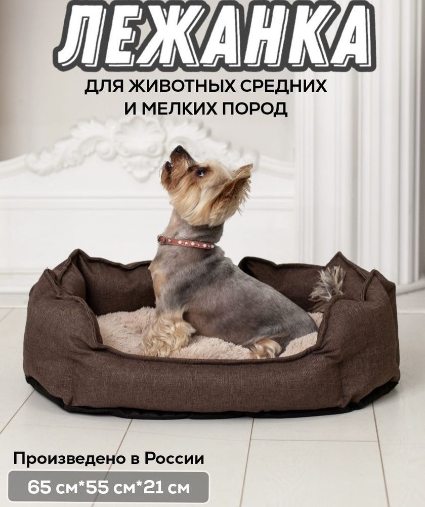 Лежанка для животных собак и кошек с двусторонней подушкой / Теплый кофе / размер 65х55х21 см  #1